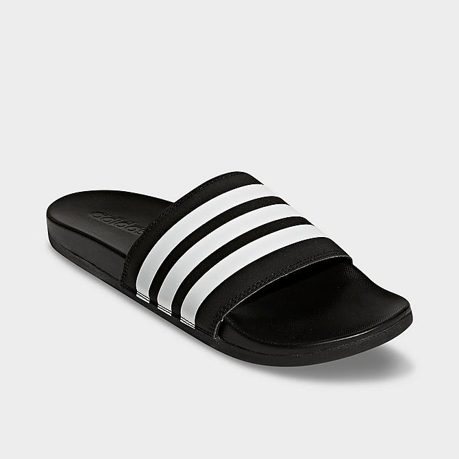 Three Quarter view of Men's adidas Adilette Cloudfoam Plus Slide Sandals in Core Black/Cloud White Click to zoom
