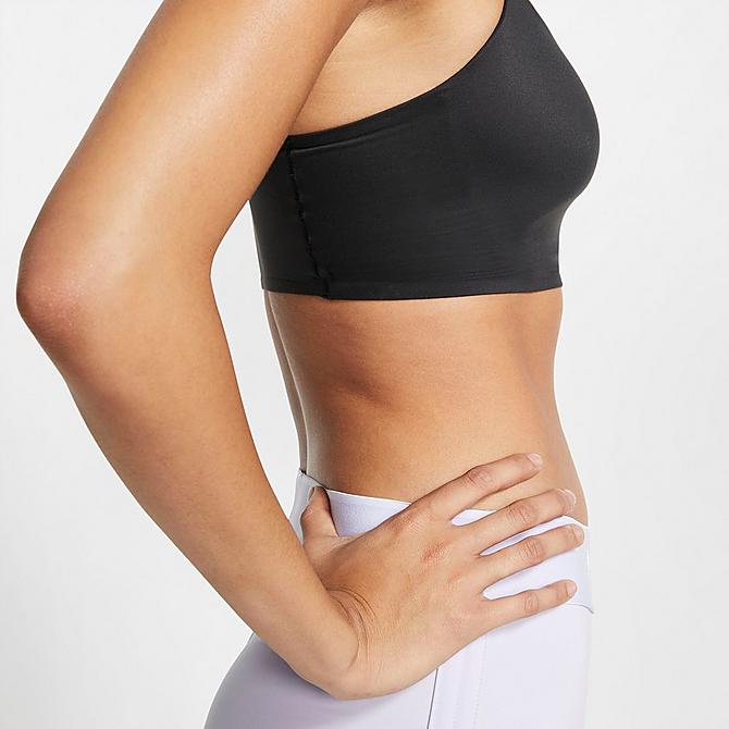 On Model 6 view of Women's Nike Dri-FIT Indy Luxe Light-Support Sports Bra in Black/White Click to zoom