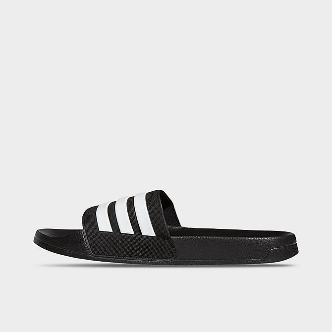 Front view of Men's adidas Adilette Shower Slide Sandals in Core Black/Footwear White/Core Black Click to zoom