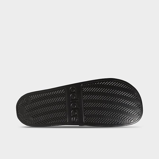 Bottom view of Men's adidas Adilette Shower Slide Sandals in Core Black/Footwear White/Core Black Click to zoom