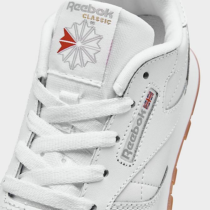 Front view of Little Kids' Reebok Classic Leather Casual Shoes in Footwear White/Footwear White/Reebok Rubber Gum 2 Click to zoom