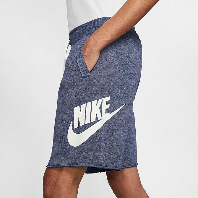 Back Right view of Men's Nike Sportswear Alumni Fleece Shorts in Blue Void/Heather/Sail Click to zoom