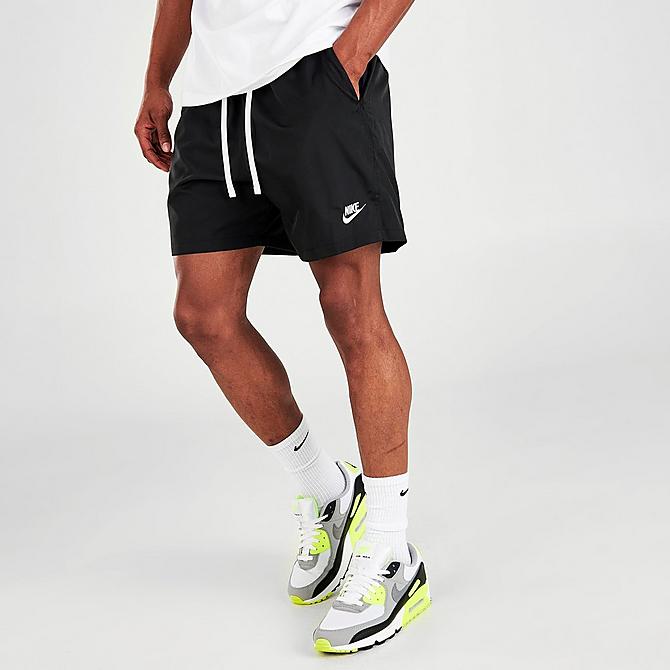 Front Three Quarter view of Men's Nike Sportswear Flow Woven Shorts in Black/White Click to zoom