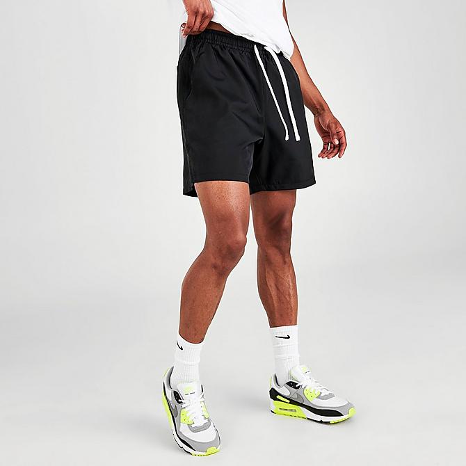 Back Left view of Men's Nike Sportswear Flow Woven Shorts in Black/White Click to zoom