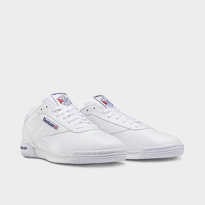 Three Quarter view of Men's Reebok Exofit Lo Clean Logo INT Casual Shoes in White/Royal Blue/Royal Blue Click to zoom