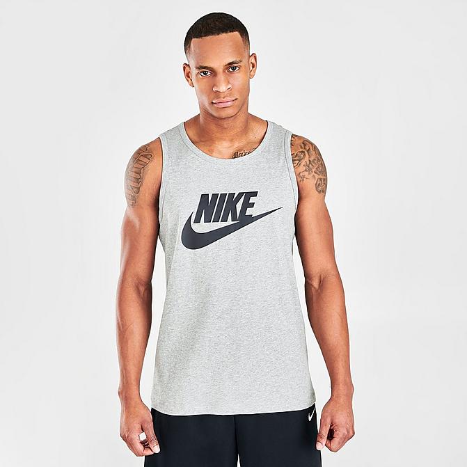 Front view of Men's Nike Sportswear Tank in Dark Grey Heather/Black Click to zoom