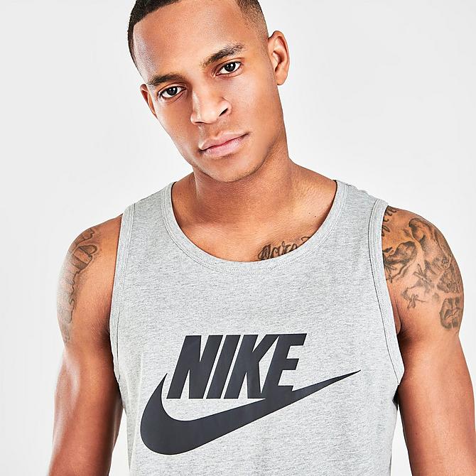 On Model 5 view of Men's Nike Sportswear Tank in Dark Grey Heather/Black Click to zoom