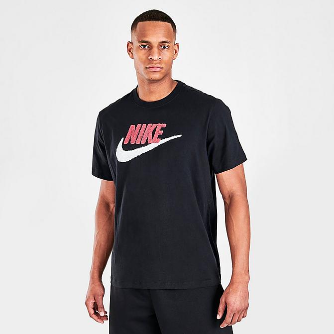 Front view of Nike Sportswear Brand Mark T-Shirt in Black/University Red Click to zoom