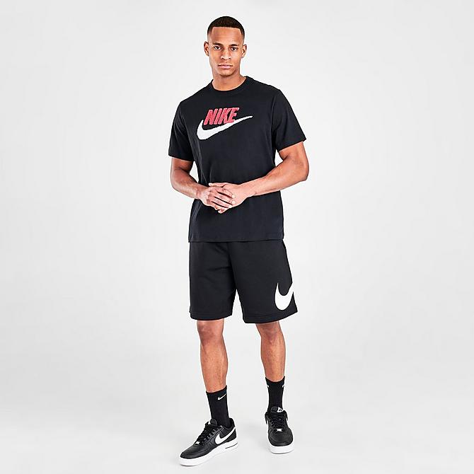 Front Three Quarter view of Nike Sportswear Brand Mark T-Shirt in Black/University Red Click to zoom