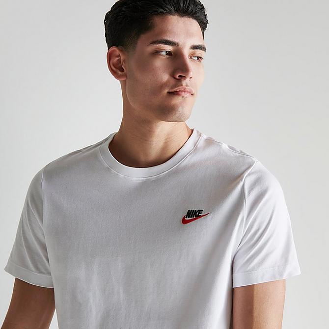 On Model 5 view of Nike Sportswear Club T-Shirt in White/Black/University Red Click to zoom