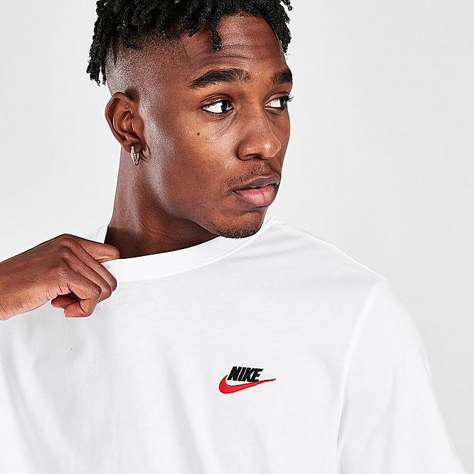 On Model 6 view of Nike Sportswear Club T-Shirt in White/Black/University Red Click to zoom