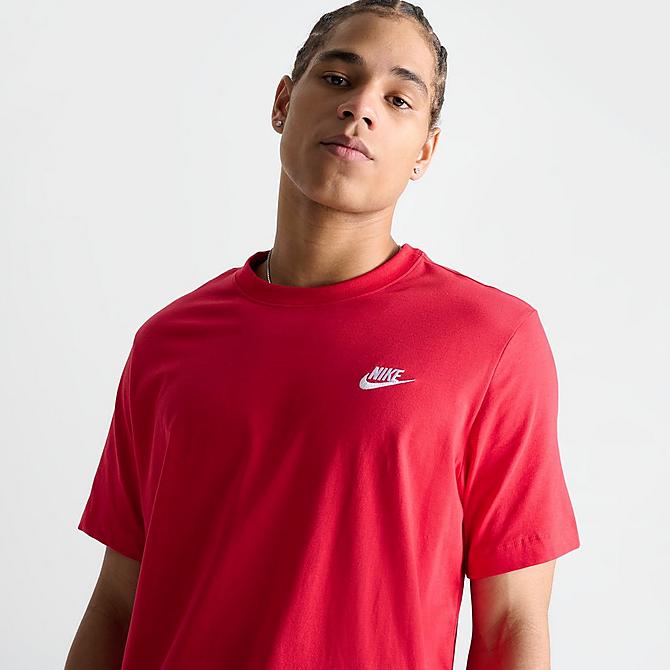 On Model 5 view of Nike Sportswear Club T-Shirt in University Red Click to zoom