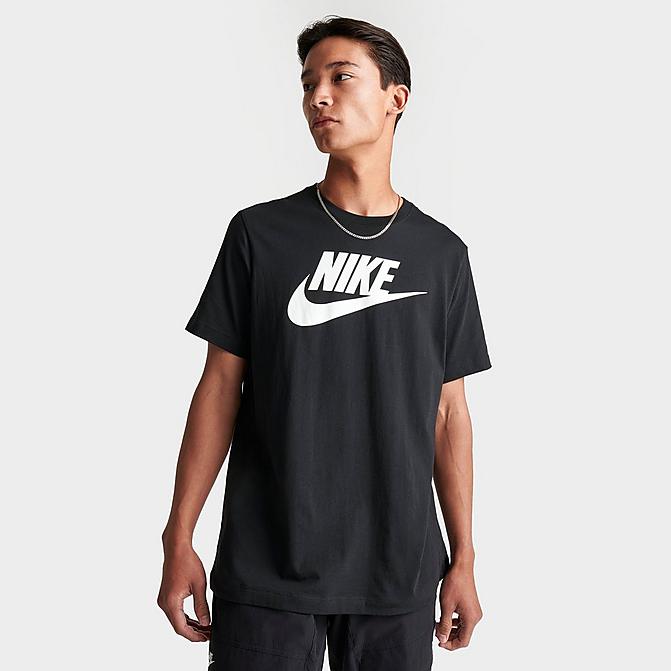 Front view of Men's Nike Sportswear Icon Futura T-Shirt in Black/White Click to zoom