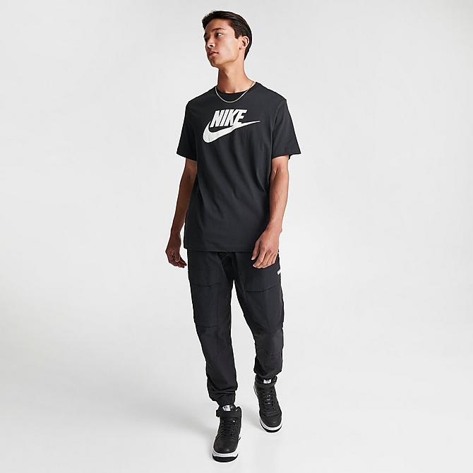 Front Three Quarter view of Men's Nike Sportswear Icon Futura T-Shirt in Black/White Click to zoom