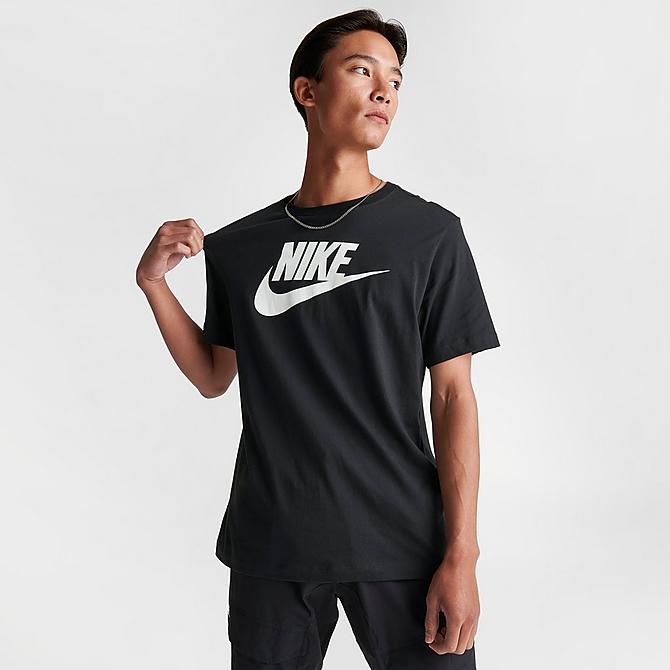 Back Left view of Men's Nike Sportswear Icon Futura T-Shirt in Black/White Click to zoom
