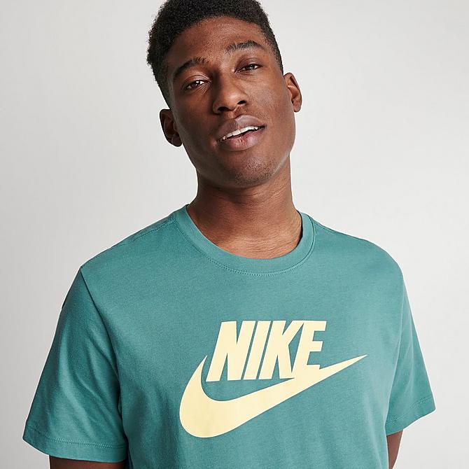 On Model 5 view of Men's Nike Sportswear Icon Futura T-Shirt in Mineral Teal Click to zoom