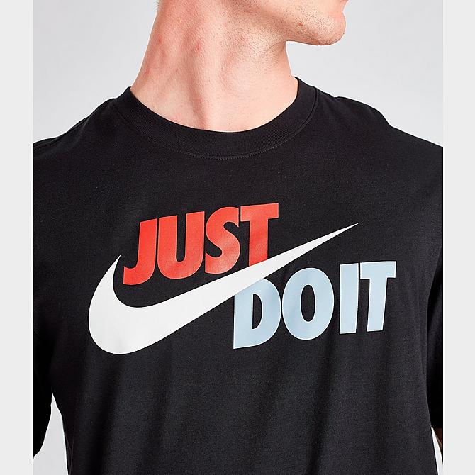 Detail 1 view of Men's Nike Sportswear Just Do It Swoosh T-Shirt in Black/Mystic Red/Platinum Tint Click to zoom
