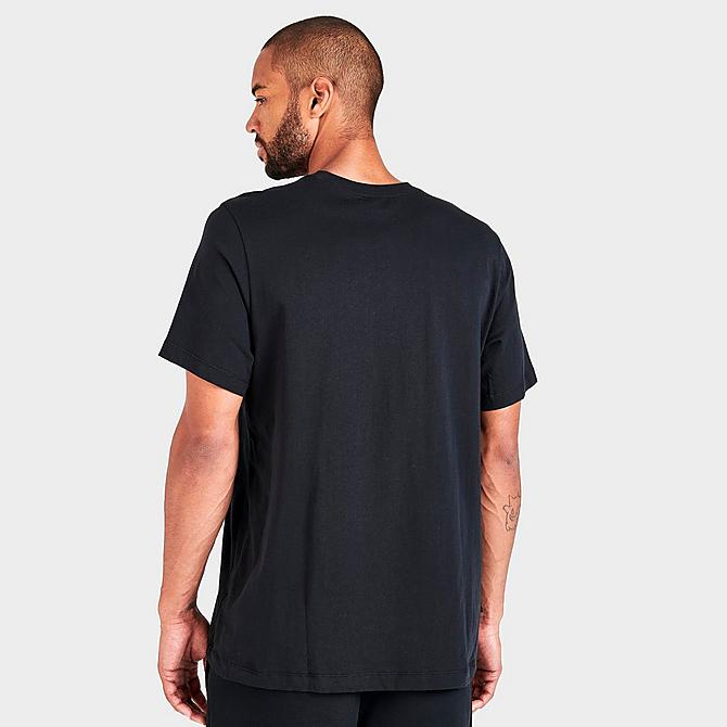 Back Right view of Men's Nike Sportswear Just Do It Swoosh T-Shirt in Black/Mystic Red/Platinum Tint Click to zoom