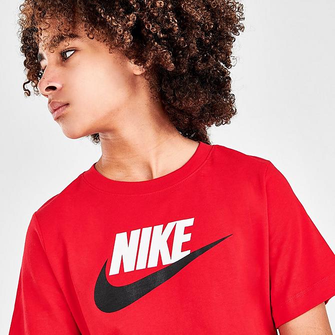 On Model 5 view of Boys' Nike Sportswear Futura T-Shirt in University Red/Black Click to zoom