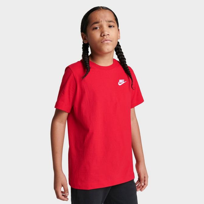 [angle] view of Kids' Nike Sportswear Logo T-Shirt in University Red/White Click to zoom
