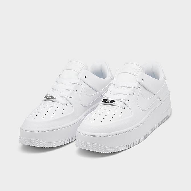 Three Quarter view of Women's Nike Air Force 1 Sage XX Low Casual Shoes in White/White/White Click to zoom