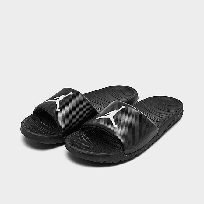 Three Quarter view of Jordan Break Slide Sandals in Black/White Click to zoom