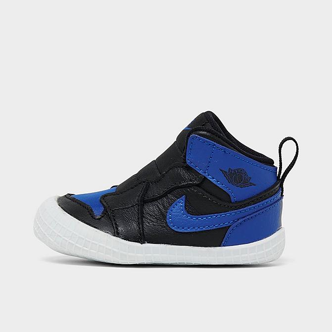 Right view of Infant Air Jordan Retro 1 Crib Booties in Black/Varsity Royal/White Click to zoom