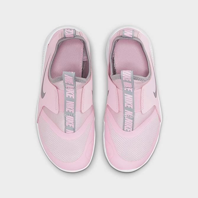 Back view of Girls' Little Kids' Nike Flex Runner Running Shoes in Pink Foam/Light Smoke Grey/Metallic Silver Click to zoom