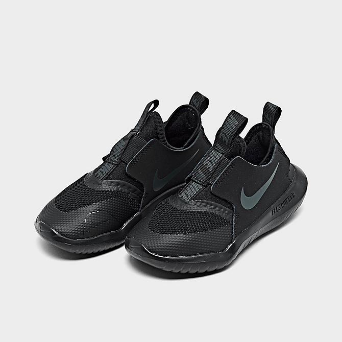 Three Quarter view of Kids' Toddler Nike Flex Runner Running Shoes in Black/Anthracite Click to zoom