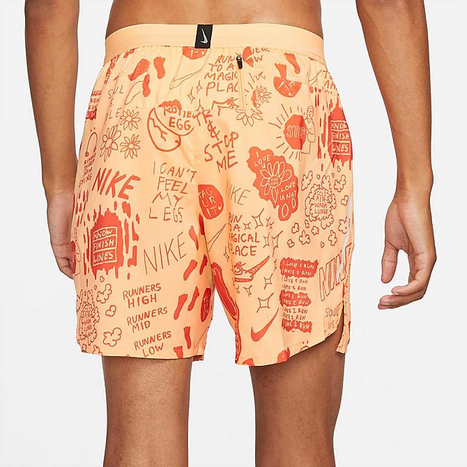 Back Right view of Men's Nike Flex Stride Nathan Bell 7 Inch Printed Running Shorts in Orange Chalk Click to zoom