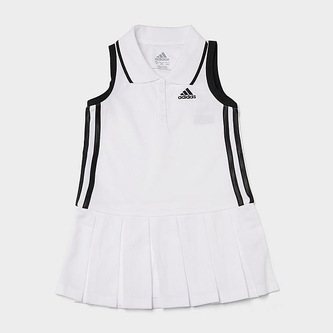 Right view of Girls' Toddler and Girls' Little Kids' adidas Sleeveless Polo Dress in White/Black Click to zoom