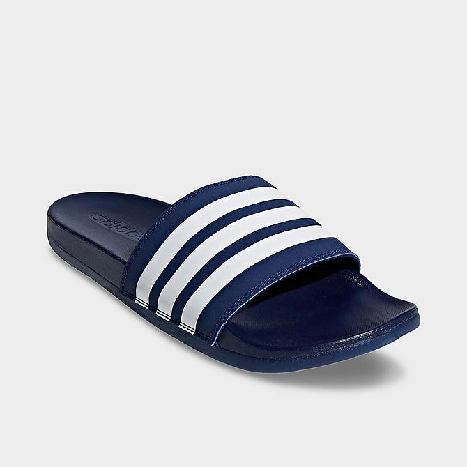 Three Quarter view of Men's adidas Essentials Adilette Comfort Slide Sandals in Dark Blue/Cloud White Click to zoom