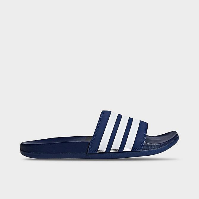 Front view of Men's adidas Essentials Adilette Comfort Slide Sandals in Dark Blue/Cloud White Click to zoom