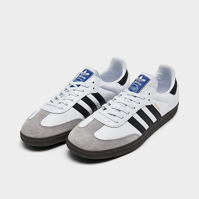 Three Quarter view of adidas Originals Samba OG Casual Shoes in Cloud White/Core Black/Clear Granite Click to zoom