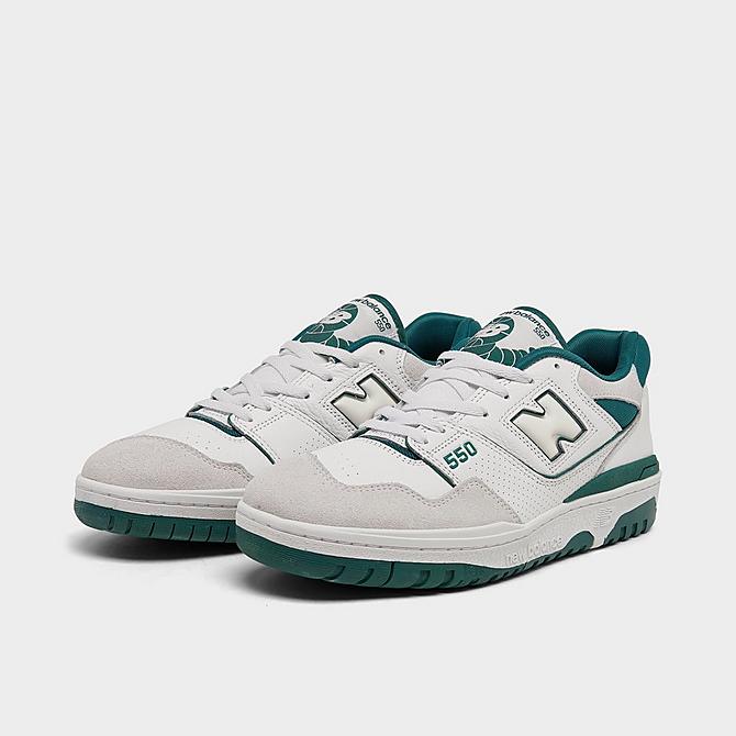 Three Quarter view of New Balance 550 Casual Shoes in White/Vintage Teal Click to zoom