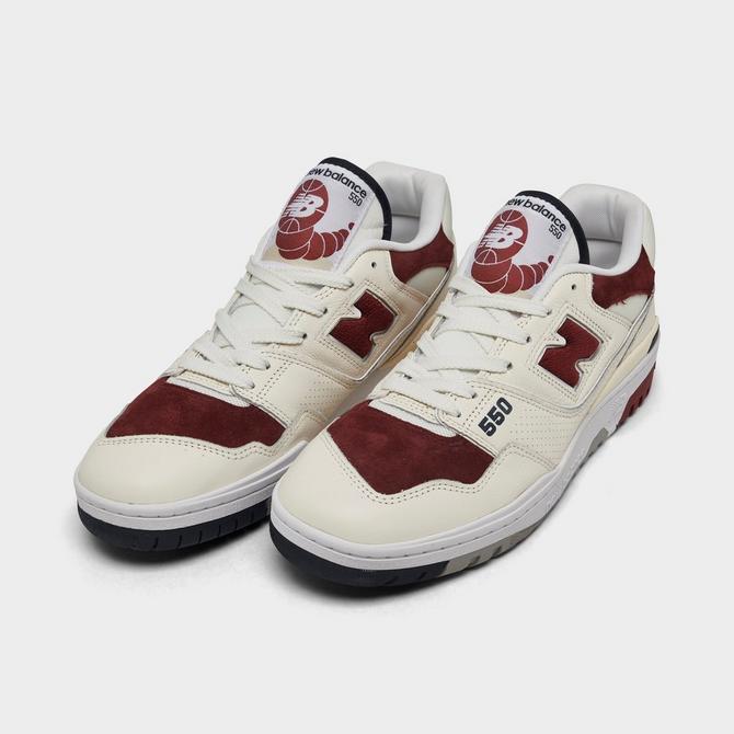 Three Quarter view of Men's New Balance 550 Suede Casual Shoes in Sea Salt/Mercury Red Click to zoom