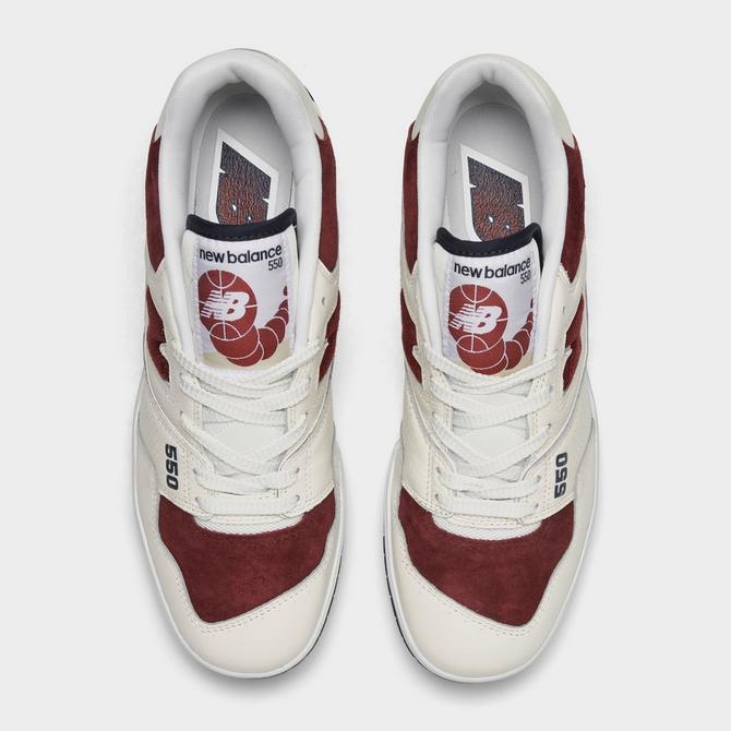 Back view of Men's New Balance 550 Suede Casual Shoes in Sea Salt/Mercury Red Click to zoom