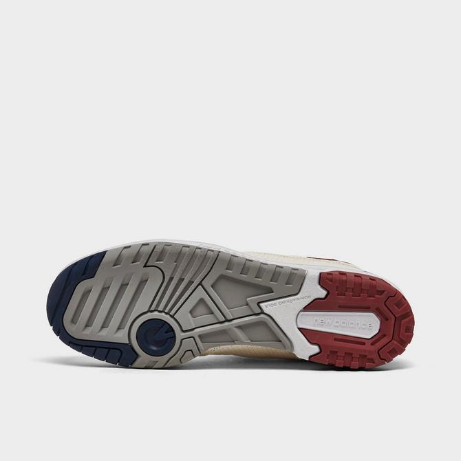 Bottom view of Men's New Balance 550 Suede Casual Shoes in Sea Salt/Mercury Red Click to zoom