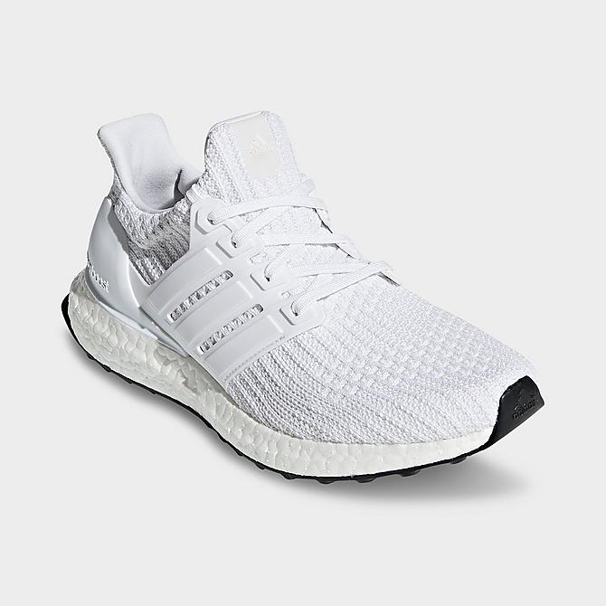 Three Quarter view of Women's adidas UltraBOOST Running Shoes in White/White/White Click to zoom