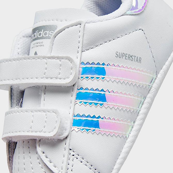 Front view of Girls' Infant adidas Originals Superstar Crib Shoes in White/White/Black Click to zoom