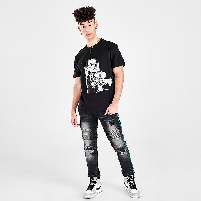 Front Three Quarter view of Men's Boondocks Riley Graphic Print Short-Sleeve T-Shirt in Black Click to zoom