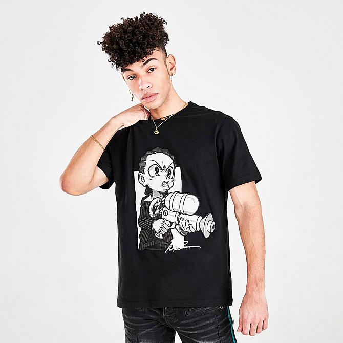 Back Left view of Men's Boondocks Riley Graphic Print Short-Sleeve T-Shirt in Black Click to zoom
