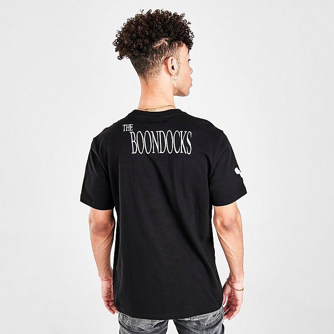 Back Right view of Men's Boondocks Riley Graphic Print Short-Sleeve T-Shirt in Black Click to zoom