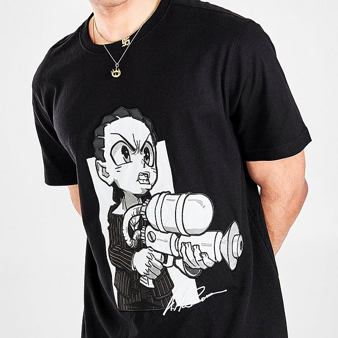 On Model 5 view of Men's Boondocks Riley Graphic Print Short-Sleeve T-Shirt in Black Click to zoom