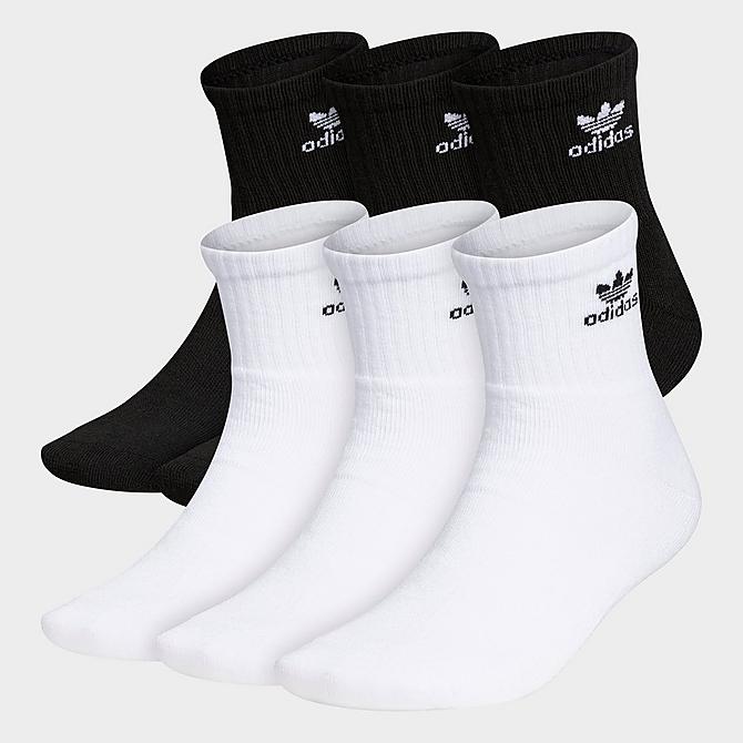 Alternate view of adidas Originals Trefoil Quarter Socks (6 Pack) in Black/White Click to zoom