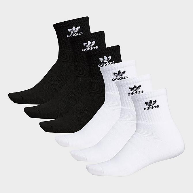 Alternate view of adidas Originals Trefoil Quarter Socks (6 Pack) in Black/White Click to zoom