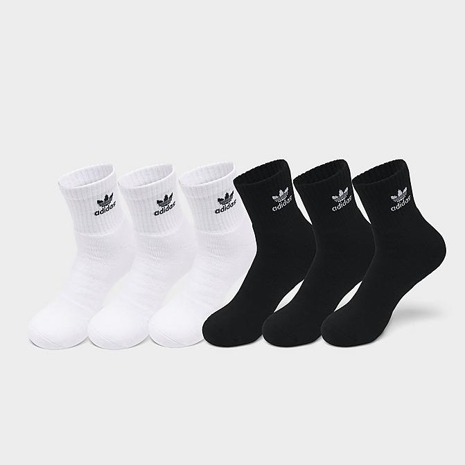 Front view of adidas Originals Trefoil Quarter Socks (6 Pack) in Black/White Click to zoom