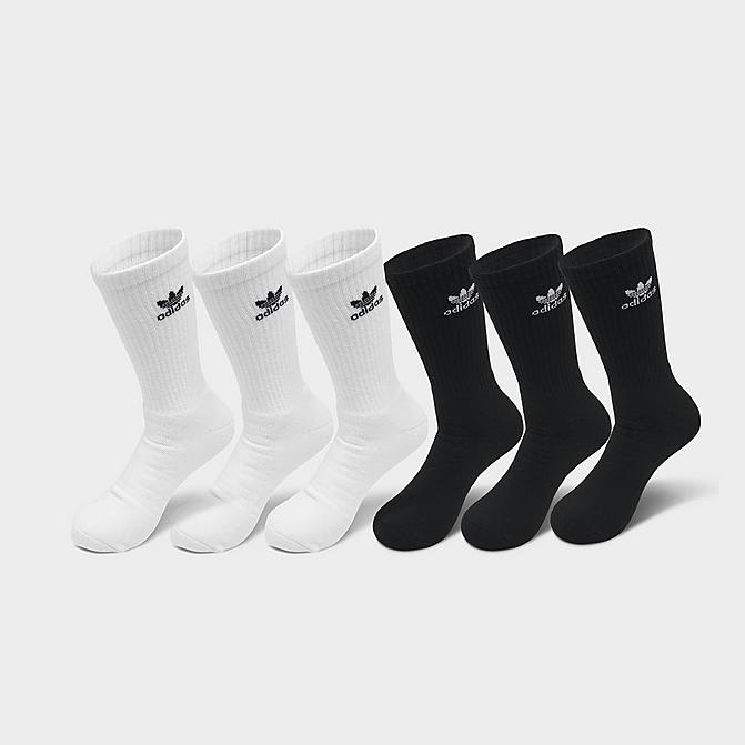 Front view of adidas Originals Trefoil 6-Pack Cushioned Crew Socks in Black/White Click to zoom