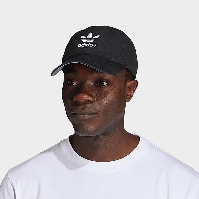 [angle] view of adidas Originals Precurved Washed Strapback Hat in Black/White Click to zoom