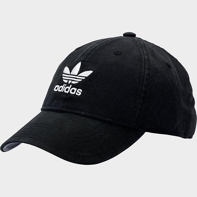 Right view of adidas Originals Precurved Washed Strapback Hat in Black/White Click to zoom